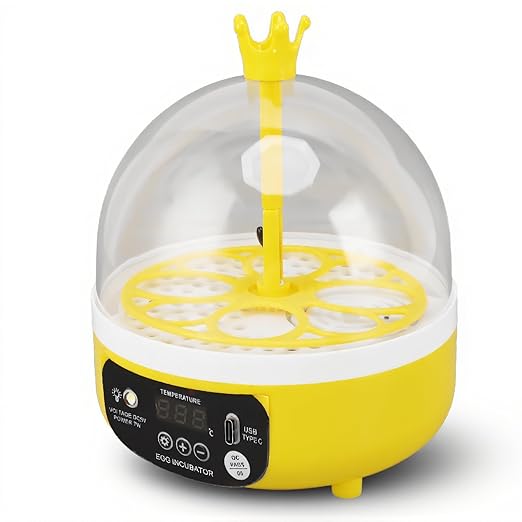 Mini Egg Incubator with Automatic Temperature and Humidity Control, Transparent Lid, for Chicken, Duck, Quail Eggs, 7-Egg Capacity (Auto Turning)