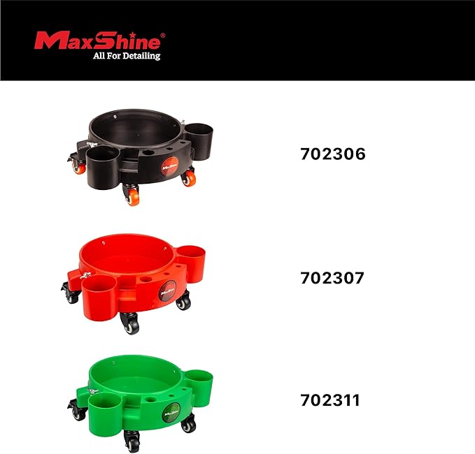 Maxshine Universal Rolling Bucket Dolly (Green) – Heavy-Duty, 5 Wheels with 2 Locks, Tool Organizer – 360° Mobility for Car Wash Supplies & Auto Detailing Organization