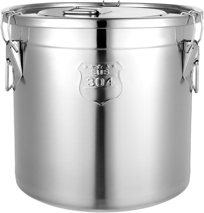 33L (5.55 gal) Stainless Steel Food Storage Container with Lid, Airtight Locking Bucket for Rice, Flour, Pet Food - Food Grade 304, Commercial & Home Kitchen, 1115 oz Capacity (5.55 gal)
