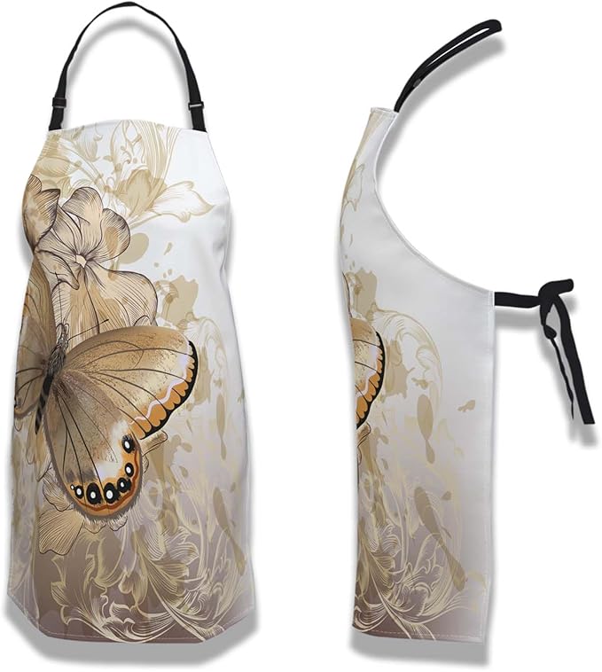 Artist Apron Women Fashion Butterfly Mans Aprons for Kitchen Cooking Restaurant BBQ Painting Crafting Gardening 27” (W) x 31” (H), Waterproof Apron