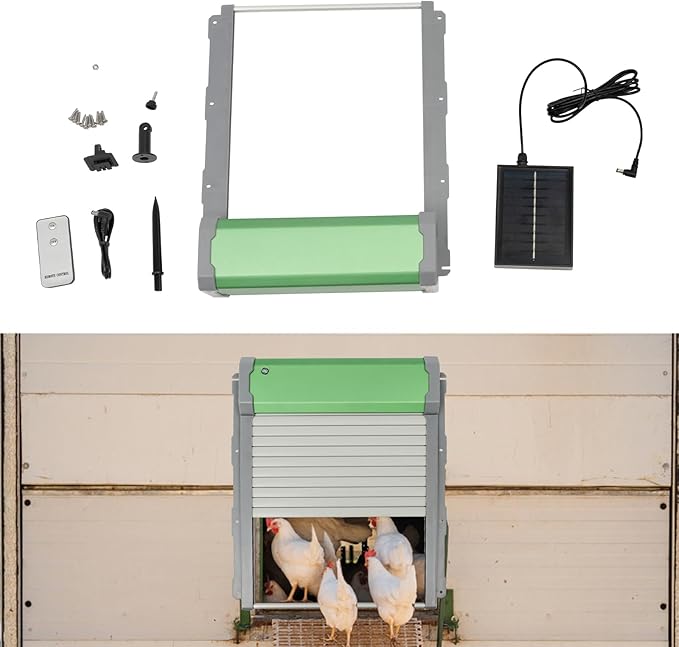 Automatic Chicken Coop Door, Solar Powered Chicken Coop Doors with Timer & Light Sensor Evening and Morning Delay, Wall-Mounted Aluminum Coop Door Opener Electric Chicken Run Door