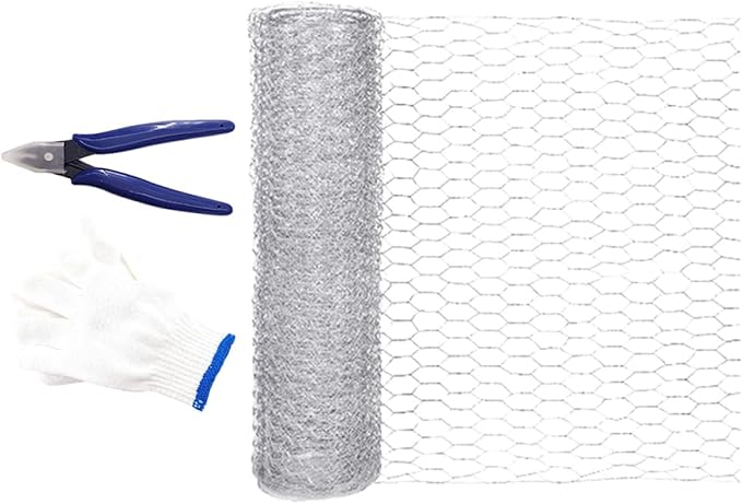 Ciieeo Galvanized Hexagonal Wire Netting Mesh Fence for Poultry and Garden Use 0.4m X 5m Roll with Wire Cutter and Protective Gloves Set