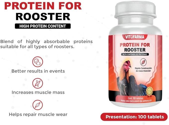 Protein Blend for Rooster Chicken - Proteina a Base de Suero de Leche y Albumina de huevo para Gallos 100 tabletas