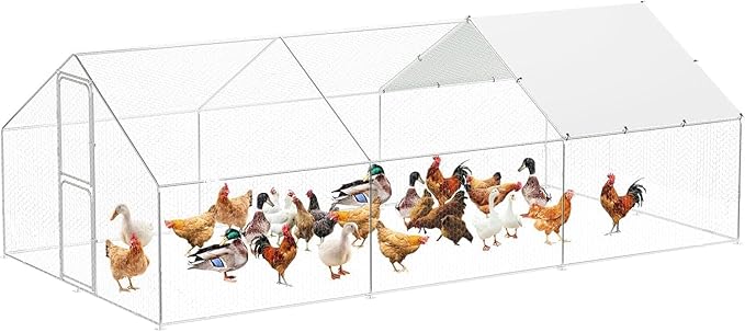 Large Metal Chicken Coop, Walk-in Poultry Cage, Chicken Run Pen House with Waterproof & Anti-Ultraviolet Cover Chicken Coop Run with Double Lockable Doors for Outdoor and Backyard 9.8 x 19.7X 6.6ft