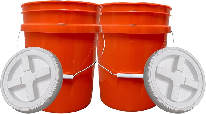 House Naturals 5 Gallon Scarlet Red Plastic Bucket Pail Food Grade BPA Free Made in USA pails with White Air Tight Screw on Lid (Pack of 2) (Scarlet Red with White Screw On lid)