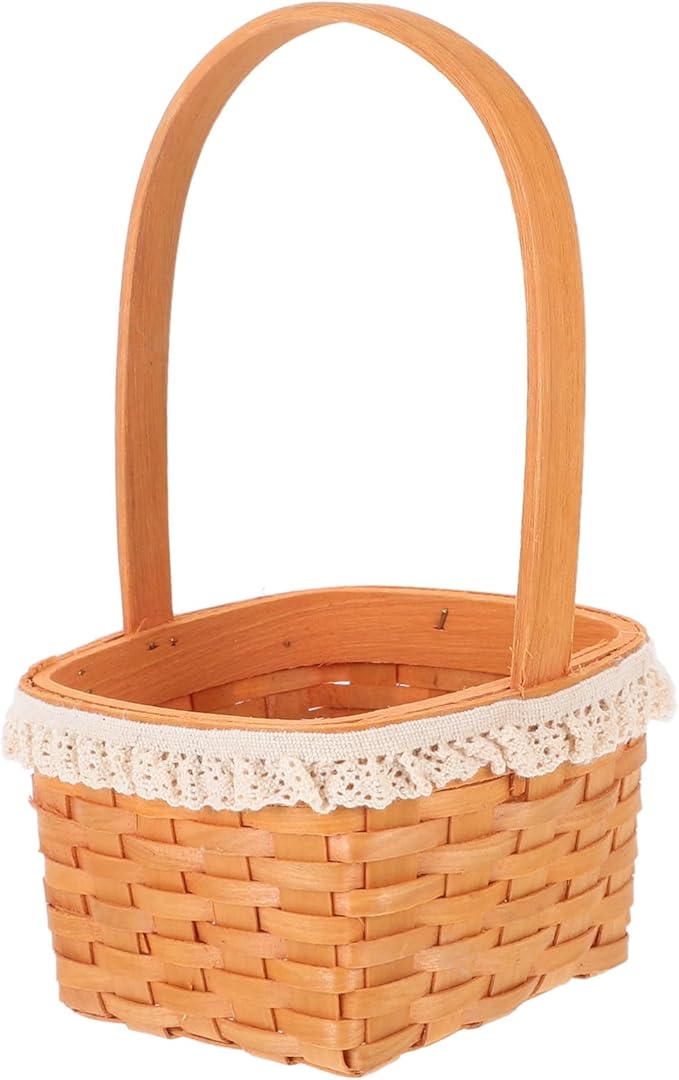 HEALLILY Handwoven Wooden Flower Basket for Eggs and Candy Natural Wood Spring Picnic Organizer Small Decorative Woven Storage for Home and Table Unique Idea for Housewarming