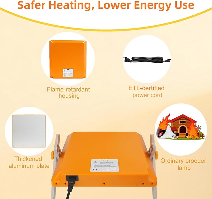 Chicken Coop Heater, Briidea 80W Chicken Heater with 110–130℉ Constant Heat, Energy-Efficient, Adjustable Height & Angle, 10 PET Cleaning Film, Mother-Hen-Like Comfort, 10" x 10" for 15 Small Poultry