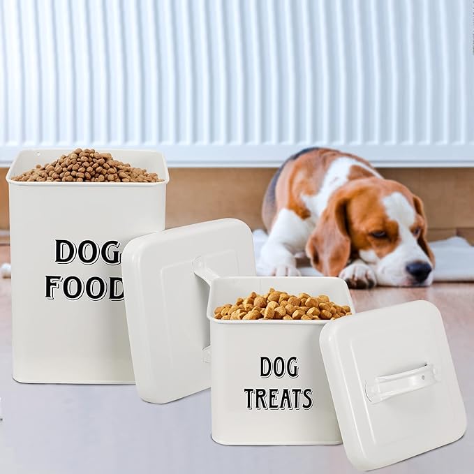 Morezi Dog Food Storage Container Farmhouse Pet Food Treats holder with Lid and Scoop, Perfect Sturdy Canister Tins for Kitchen Countertop, Shelf, Great Gift for Pet Owners - Dog Food