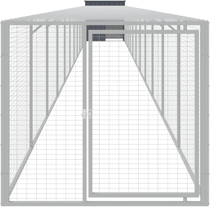 Outdoor Chicken Cage Anthracite 480.7x43.3x43.3 in Galvanized Steel Large Coop Lockable Gate Weatherproof Enclosure for Backyard Small Farm