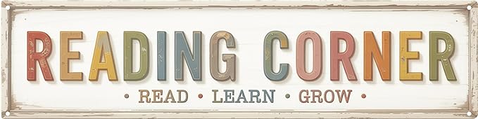 Reading Corner Metal Sign 4x16in Literary Plaque for Library Study Wall Decor