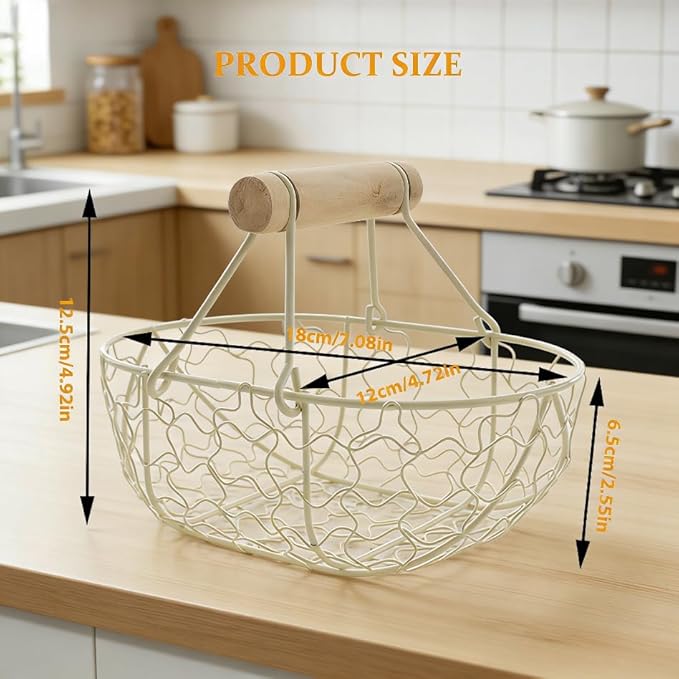 Kitchen Decor Chicken Egg Basket: Egg Basket for Gathering Fresh Eggs, Farmhouse Small Vintage Style Wire Fruit Bread Fresh Egg Holder Countertop, Egg Collecting Basket (White)