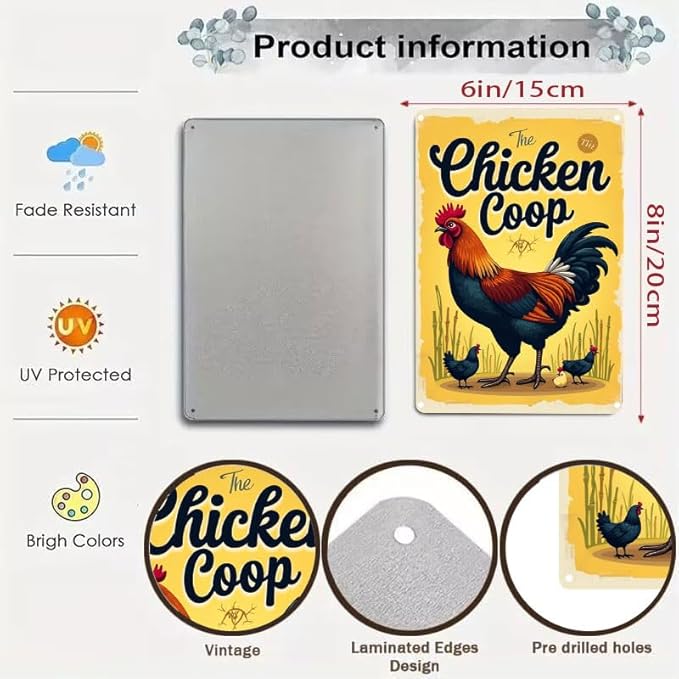 Chicken Coop Outdoor Decorative Sign with Fluffy Butt Hut Design 6x8 Inch for Backyard Farmhouse Poultry Decor