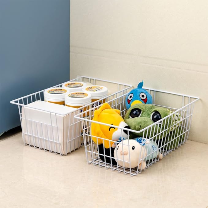 SANNO 14" Wire Freezer Baskets, Farmhouse Metal Wire Storage Basket Freezer Storage Organizer for Kitchen Pantry, Set of 8