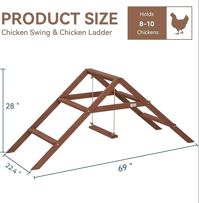 PETSFIT Roosting Bars for Coop Accessories, Chicken Perches with Swing are Perfect for 8-10 Chickens, Wooden Chicken Ladder for Pet's Healthy & Happy, Easy to Assemble&Clean