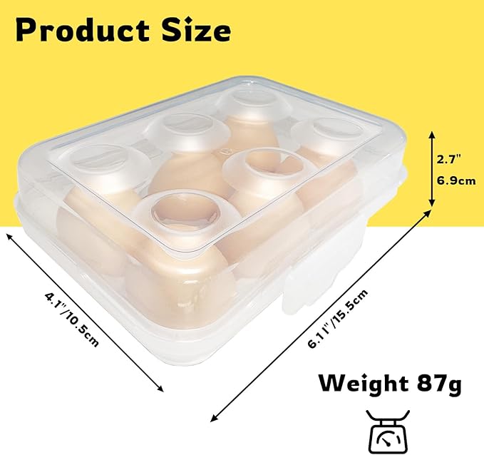 Egg Holder Camping, Egg Holder for Fridge, Portable Egg Tray with Lid, Stackable Egg Storage with Safety Buckle, 6 Grid Egg Container, Clear White