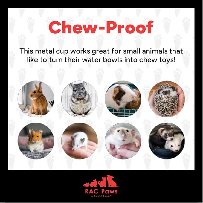 Rac Paws by RentACoop DIY Auto-Fill Metal Cup Waterer Kit - Great for Small Animals, Pets, Bunnies, Ferret, Chickens, Hamsters, Guinea Pigs, Rabbits, Chinchillas, Mice, Rats - 2 Pack