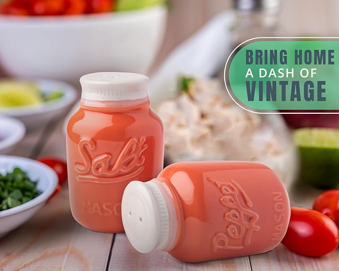 Comfify Mason Jar Salt & Pepper Shakers – Aqua Coral Ceramic – Rustic Shabby Chic Kitchen Decor