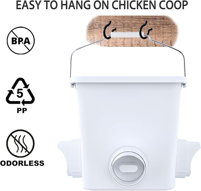 Automatic Chicken Feeder 20lb Chicken Feed Container Bucket with 3 Rainproof Feeder Ports Hanging Poultry Feeder for Chick Duck Hen Chicken Coop Accessories Kit