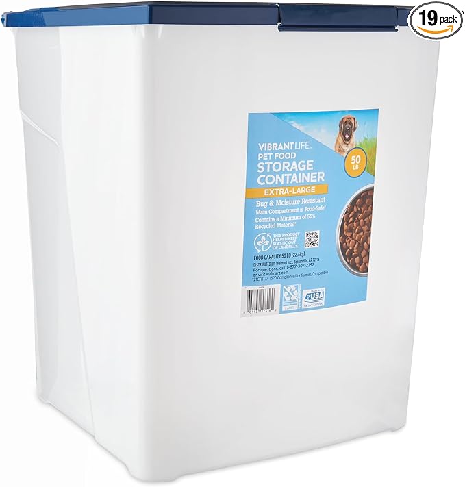 Plastic Pet Food Storage Container with Locking Lid, Extra-Large, 50 lb