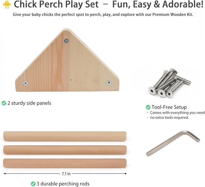 Chick Perch – Sturdy Wooden Roosting Bar for Coop & Brooder, Training Perch for Chicks, Easy to Assemble & Clean, Fun Activity Toy for Poultry (Triangle)