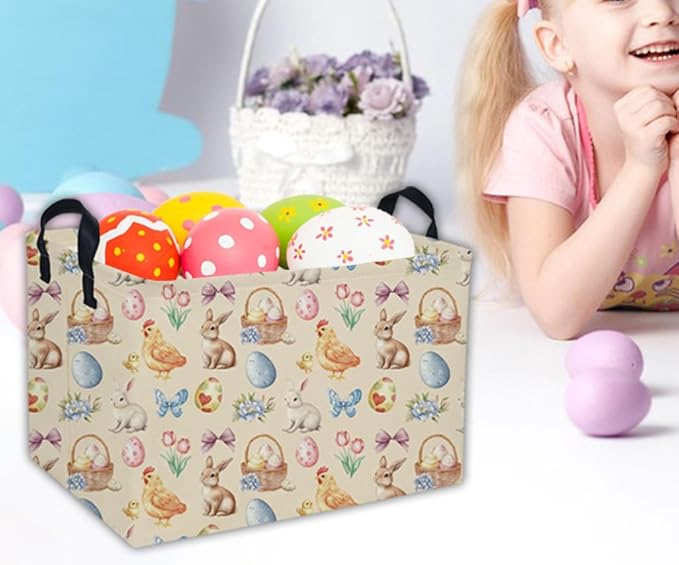 Easter Baskets for Kids Gift Basket Empty Baby Basket for Boys and Girls Rectangular Toy Storage Bins Organizer Bin Box Cute Room Decor for Home(Easter Baskets)