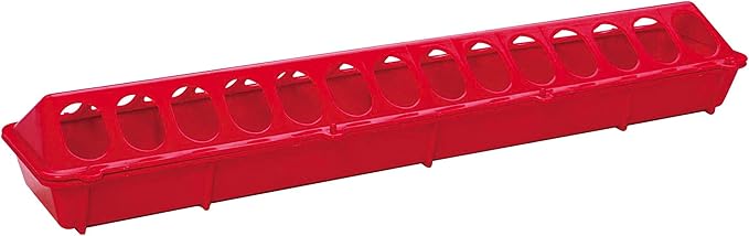 Little Giant® Plastic Poultry Feeder Base | 20 Inches | Heavy Duty Plastic Feeding Tray with Holes | Chicken Feeder Trough | Poultry Tray | Red
