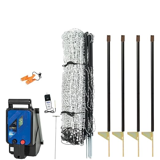 Premier 1 HogNet® Starter Kit | White/Black Electric Net Fence – 24"H x 100'L, Includes: Solar Energizer, PowerLink™, FiberTuff™ Support Posts and Tester