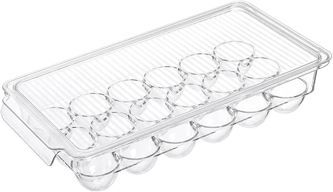 Egg Holder for fridge with Lid, Clear Plastic Egg Storage Container Refrigerator Organizer Bins, Stackable Tray Holds 18 Eggs Trays Storage (1 pack, 18 Eggs)