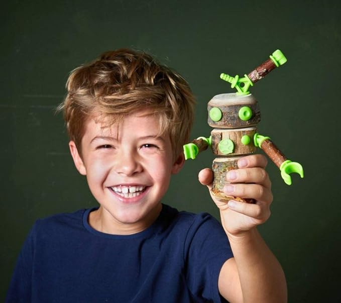 HABA Terra Kids Connectors Backyard Craft Kit Starter - 86 Piece Set with Plastic Connectors, Wooden Pieces Cork & Hand Drill - Ages 8+