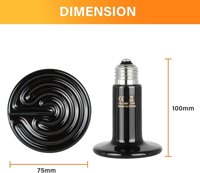 Simple Deluxe 50W 4-Pack Ceramic Heat Emitter Reptile Heat Lamp Bulb No Light Emitting Brooder Coop Heater for Amphibian Pet & Incubating Chicken, Black