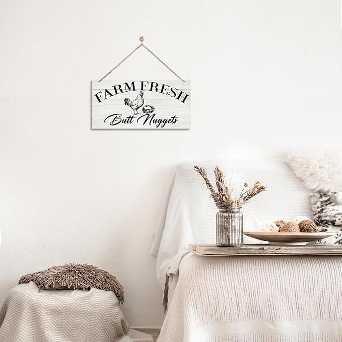 Kitchen Sign, Farmhouse Wall Decor, Decorative Wall Plaque, Chicken Coop Sign, Chicken Decor, Rustic Decoration for Hen House, Country Style Decor for Home Kitchen, Farm Fresh Eggs Sign