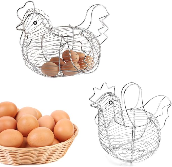 Chicken-Shaped Egg Basket Metal Chicken Shaped Wire Egg Storage Basket Holder Rack - Store 24 Eggs for Home Kicthen