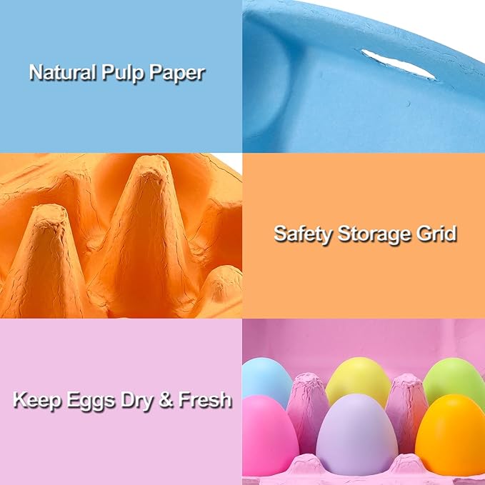 Half Dozen Colored Egg Cartons 20 Pack, Natural Pulp Paper Egg Cartons 6 Count for Chicken Eggs Reusable, Blank Colorful Easter Toy Color Storage Tray for Holds Up to Six 6 Egg Holder Basket Cardboard
