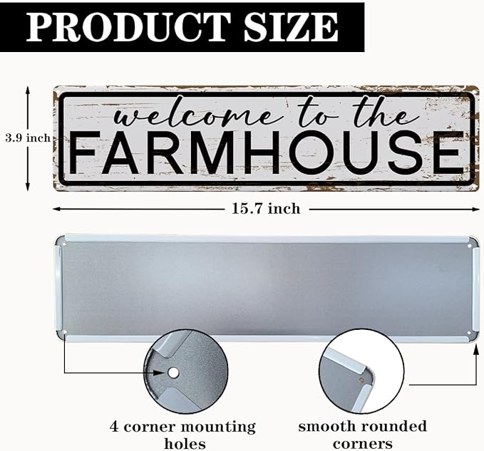 Rustic Farmhouse Sign, Metal Signs, Welcome to the Farmhouse, Retro Metal Tin Signs, Welcome Sign for Front Door Porch Decor, Farm Decor 15.8x4 Inch