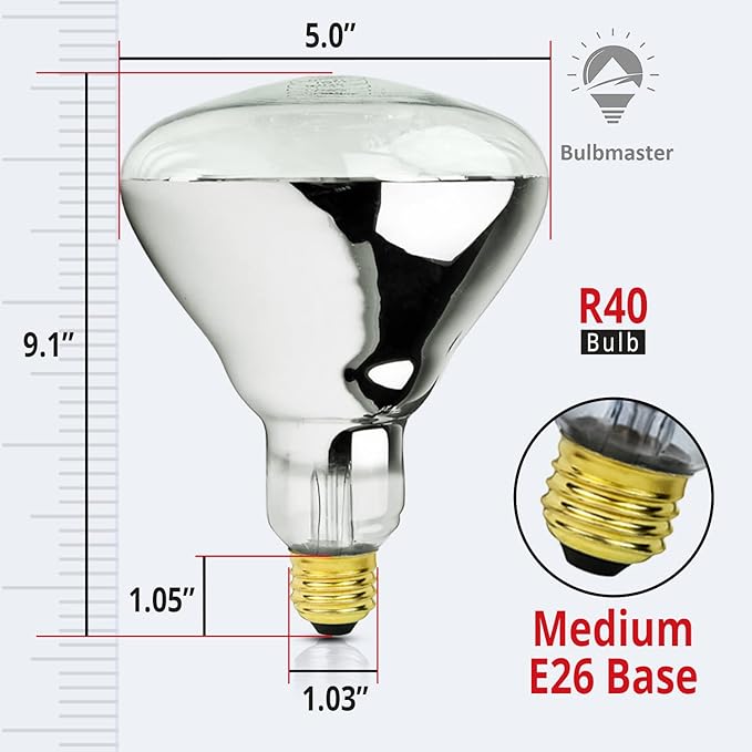 250 Watt Heat lamp Bulb for Bathroom R40 Incandescent Shower Heat Lamp Clear Infrared Bath Light 250R40 Chicken Light Bulb E26 Base 2 Pack