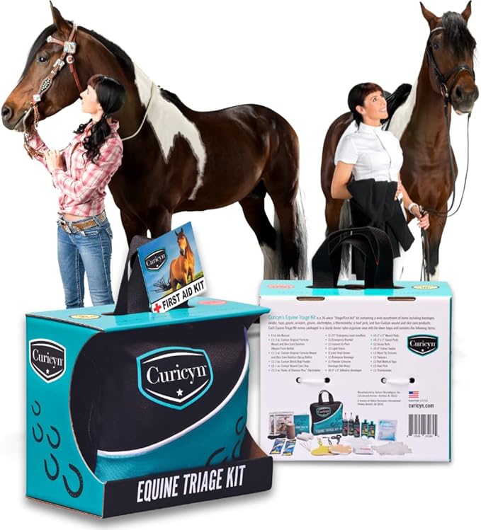 Curicyn Equine Triage Kit - 36 Piece Equine First Aid Kit for Horses - Contains Equine Emergency Essentials Including Hoof Kit - Horse First Aid Kits - Horse Emergency Necessities