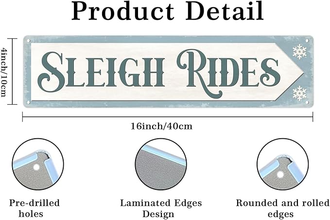 Sleigh Rides Metal Tin Sign Vintage Funny Christmas Sign for Cafe Home Bar Farmhouse Christmas Art Wall Decoration Retro Poster 4x16 Inch