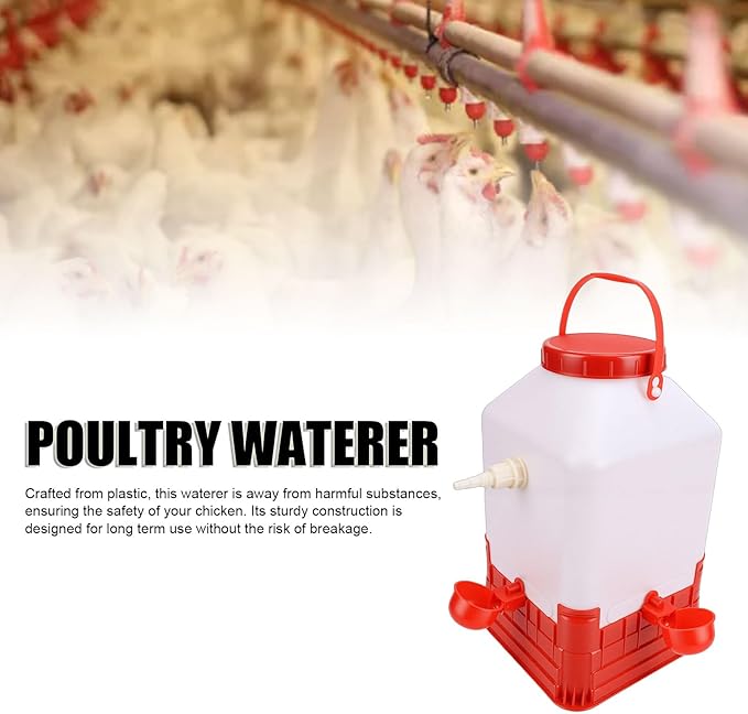 Denash Automatic Poultry Waterer, 10L Large Capacity Chicken Water Feeder with 4 Bowls, Easy to Clean Poultry Waterer Dispenser for Farm