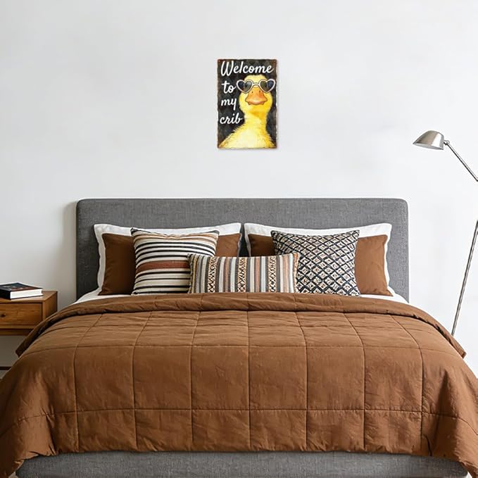 WADORN Welcome to My Crib Metal Tin Sign, 8x12 Inch Funny Duck Retro Tin Sign Novelty Bedroom Home Wall Art Decoration Plaque Gift for Home Dorm Room Porch University Dormitories Bedroom Garden Patio