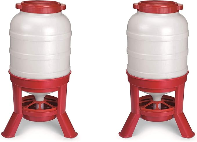 Little Giant Plastic Dome Feeder (60 Lb) Heavy Duty Plastic Gravity Fed Poultry Feed Container Tank (Red) (Item No. DOMEFDR60) (2 Pack)