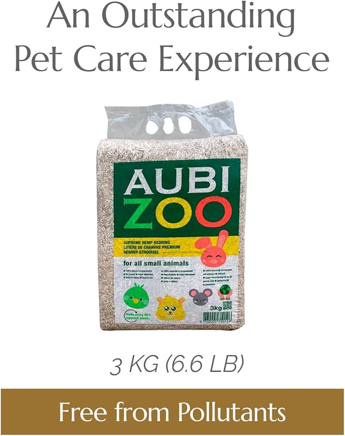 AubiZoo High Grade Small Animal Hemp Bedding, Ultra Absorbent Blend of Hemp Pieces Designed for The Comfort of Pets, Rat Cages, Guinea Pigs, Bunny Rabbit, Reptile Terrarium, Bird, Easy Size 3kg 6.6lb