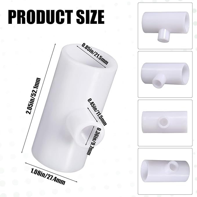 Outus 100 Pack Chicken Waterer PVC Tee Fittings, Fully Automatic Poultry Waterer PVC Fittings for Threaded Chicken Water Nipples, Cups, Drinker, Feeder, Duck, Quail, Turkey Coop Accessories, White
