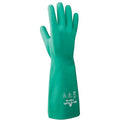SHOWA 730 Chemical Resistant Gloves, 15-mil Nitrile with Cotton Flock Liner, 13-inch Extended Gauntlet, Bisque Grip, CE Cat III & Food Safe, Green, Medium, 12-Pack