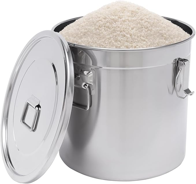 Stainless Steel Airtight Canister for Kitchen, Rice Cereal Grain Canisters Container for Household Kitchen Food Bean Flour Oil Sugar Milk Cookie Storager Bucket w/Handles+Lid (21L/33L) (33L)