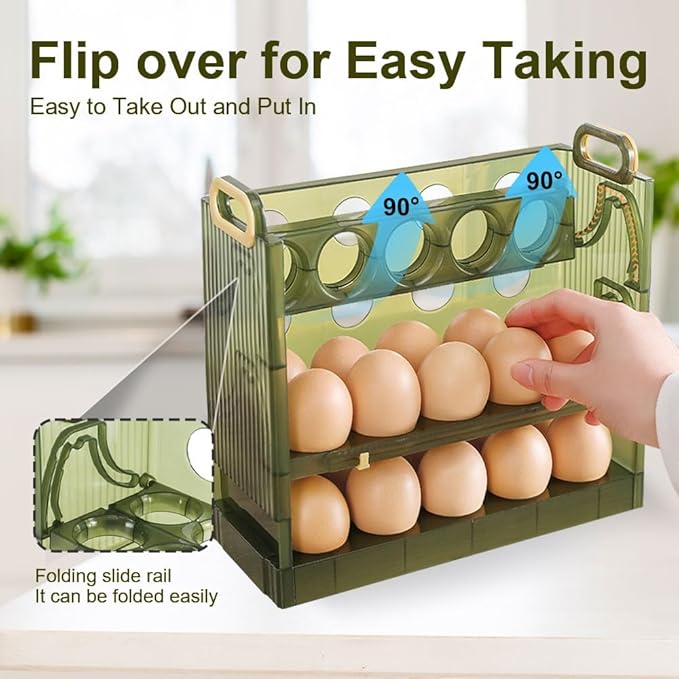 Koja Three-layer Flip-up Egg Storage Container Holder for Refrigerator, Kitchen. 30-Egg Organizer - New Space-Saving, Easy-Access Design, Easy-Clean, Durable, BPA-free. Protects Eggs from Cracking.