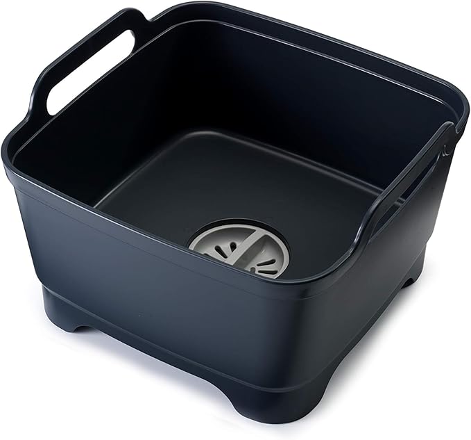 Joseph Joseph Wash&Drain Dish Washing Tub Basin with Straining Plug, Dark Grey