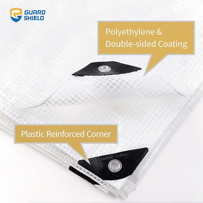 GUARD SHIELD Clear White Tarp Heavy Duty 12x16 Feet Waterproof for Greenhouse Outdoor Garden Poly Cover UV Resistant 3x3 Weave 10mil (2-Pack)