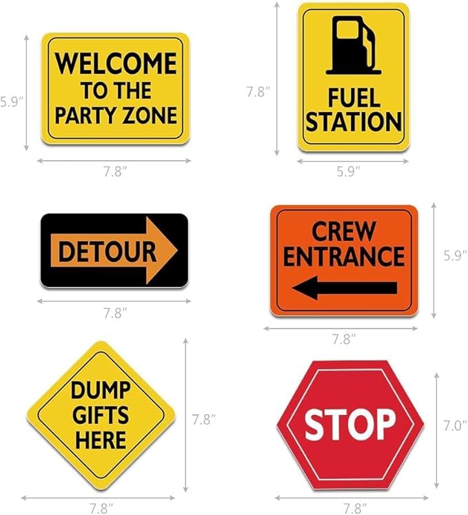WERNNSAI Construction Party Decorations - 12 PCS Construction Birthday Party Supplies for Boys Kids Truck Birthday Cutouts Traffic Road Signs for Under Construction Party Baby Shower Wall Decor
