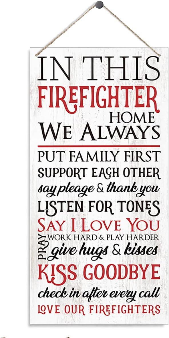 Firefighter Sign, Firefighter Home Office Decor, Family Rules Sign, Decorative Wood Hanging Wood Plaque, Rustic Door Sign, Farmhouse Hanging Decoration for Indoor Outdoor