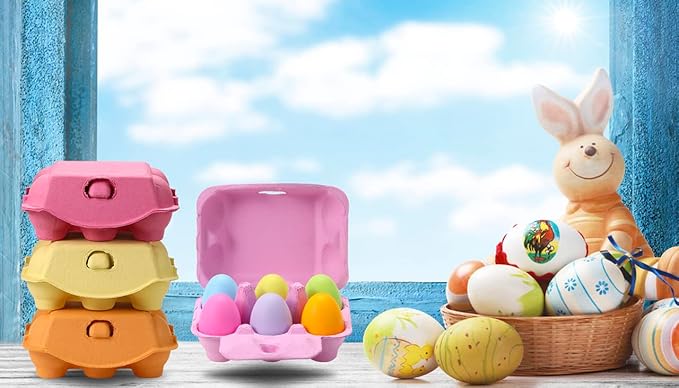 Half Dozen Colored Egg Cartons 20 Pack, Natural Pulp Paper Egg Cartons 6 Count for Chicken Eggs Reusable, Blank Colorful Easter Toy Color Storage Tray for Holds Up to Six 6 Egg Holder Basket Cardboard
